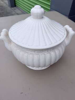 Vintage White Ceramic Soup Tureen with Lid Made in Japan